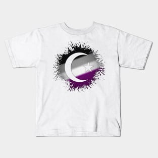 Paint Splatter Asexual Pride Flag Star and Crescent Symbol Kids T-Shirt